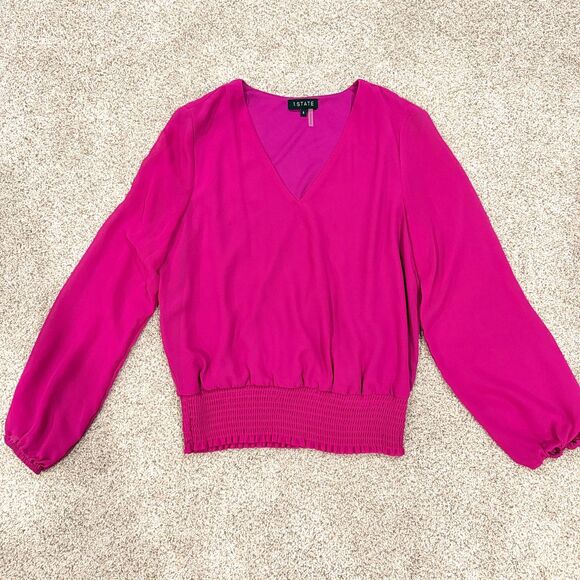 Fuchsia Purple V-Neck Blouse by 1.STATE - Size Small - Picture 3 of 9